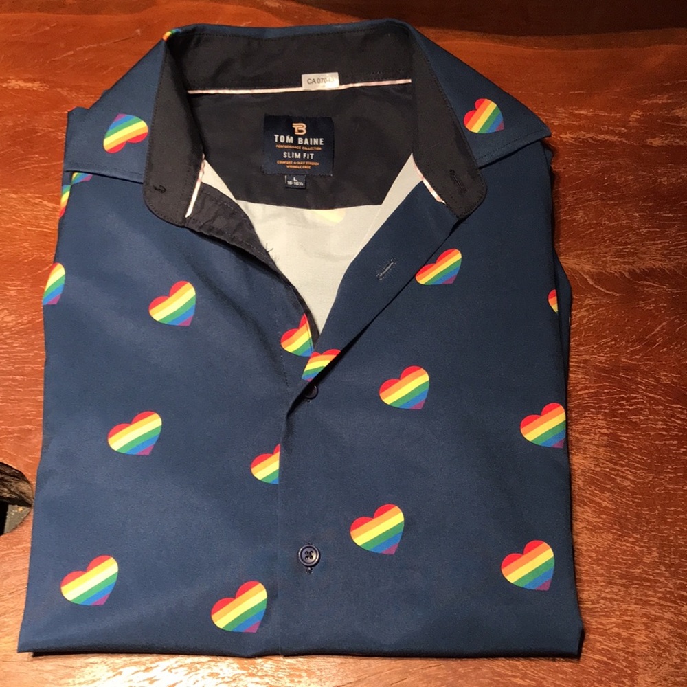 Tom Baine Hearts Button Down Pride Short Sleeve Shirt with Collar